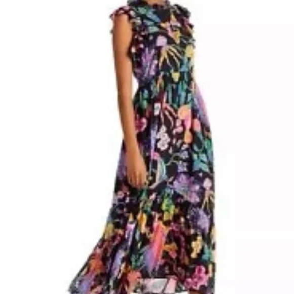 Banjanan Hannah Dress Large Eden Garden Black Print Viscose Maxi $400 Retail - Picture 4 of 9